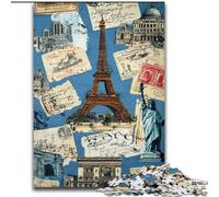 Jigsaws 1000 Pieces for Adults Paris Stamp Collage, Stress Relief with Fully Interlocking Randomly Shaped Pieces for And 14 Years Old (Size 50x75cm)