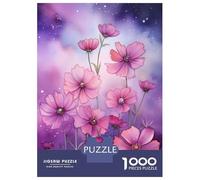 Jigsaws 1000 Pieces for Adults Pink Cosmos Flowers in Galaxy Jigsaws for Adults Relax Games Presents for Women Unique Birthday And Xmas Gifts 38x26cm/1000pcs