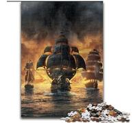 Jigsaws 1000 Pieces for Adults Pirate Fleet Made of Wood, Unique DIY Home Decor Gift Idea 50x75cm Adult & Family Activity, DIY Home Decor Gift