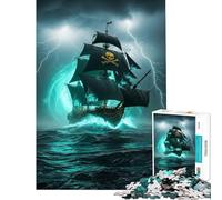 Jigsaws 1000 Pieces for Adults Pirate Ship in Stormy Seas Difficult And Challenge Pattern Assembly Practical Game Suitable for People Aged 14 And Above (50X75cm)