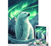 Jigsaws 1000 Pieces for Adults Polar Bear Aurora Borealis Home Decoration Toys Art Work Gift for Educational Game Fun at Home Activities, Size 38x52cm