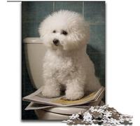 Jigsaws 1000 Pieces for Adults Poodle on The Toilet Stress Reliever Difficult Challenge with Matching Poster And Trivia Sheet 50x75cm