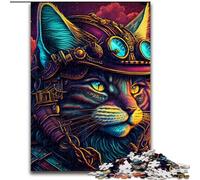 Jigsaws 1000 Pieces for Adults Psychedelic Cat Warrior Made of Wood, Fun Present & Activity for Home 50x75cm Brain-Challenging DIY Decorative Game, Family Interactive Toy