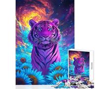 Jigsaws 1000 Pieces for Adults Psychedelic Tiger Sunflower Field 1000 Piece Jigsaw Educational Toy Gifts For Birthdays Learning Educational (50x75cm)