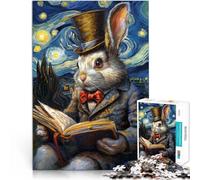 Jigsaws 1000 Pieces for Adults “Rabbit Reading Under Starry Night” Made of cardboard，for 14+ Home art decoration deal as gifts for the whole family 。size：38x52cm/14.96x20.47inch