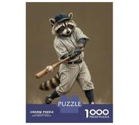 Jigsaws 1000 Pieces for Adults Raccoon Baseball Player Hitting Ball Adult Jigsaw Puzzle Toy Wall Decor Home Decoration Fun at Home Activities, 70x50cm/1000pcs