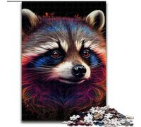 Jigsaws 1000 Pieces for Adults Raccoon Colorful Made of Wood, Perfect DIY Art Decor Or Birthday Gift 50x75cm Brain Teaser Game for Teenagers, Perfect