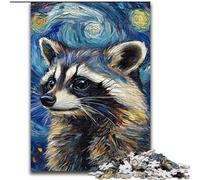 Jigsaws 1000 Pieces for Adults Raccoon Night Sky Made of Wood, Perfect DIY Art Decor Or Birthday Gift 50x75cm Brain Teaser Game for Teenagers, Perfect