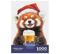 Jigsaws 1000 Pieces for Adults Red Panda in Santa Hat with Beer Adult Jigsaw Puzzle Toy Wall Decor Home Decoration Fun at Home Activities, 38x26cm/1000pcs