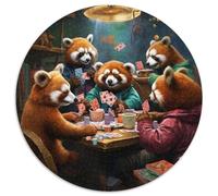 Jigsaws 1000 Pieces for Adults Red Panda Playing Poker Round Puzzles 1000 Pieces for Adults Challenging Brain Teaser - Relaxing Toy for Teenagers 1000pcs (67.5x67.5cm)