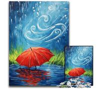Jigsaws 1000 Pieces for Adults Red Umbrella on A Rainy Day Cardboard Puzzles for Teenagers, Couples, And Friends for Birthdays, Christmas 26X38CM