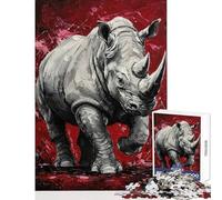 Jigsaws 1000 Pieces for Adults Rhino Painting on Red Background Impossible Game Learning Educational Educational Toy Wishlist with Santa Claus (50x75cm)