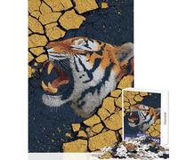 Jigsaws 1000 Pieces for Adults Roaring Tiger Emerging from Cracked Surface Shared Joyful Family Experience Wonderful Christmas Surprise Gifts (38x26cm)