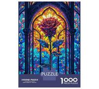 Jigsaws 1000 Pieces for Adults Rose Stained Glass Puzzles for Adults Brain Teaser Game Stress Reliever Unique Birthday And Xmas Gifts 70x50cm/1000pcs