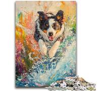 Jigsaws 1000 Pieces for Adults Running Border Collie Adult Puzzles,for Educational Game Challenge Toy Birthday Present, Gifts, Wall Art (38x26cm)