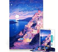 Jigsaws 1000 Pieces for Adults Santorini Evening Stars Flawless Fit Art Mind Game Gift Slow Game Play Christmas Wall Art(38x26cm)