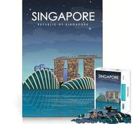 Jigsaws 1000 Pieces for Adults Singapore Travel Poster Flawless Fit Art Mind Game Gift Slow Game Play Christmas Wall Art (50x75cm)