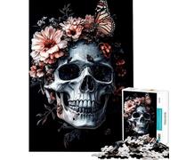 Jigsaws 1000 Pieces for Adults Skull And Flower Difficult And Challenge Pattern Assembly Practical Game Suitable for People Aged 14 And Above (38X26cm)