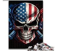 Jigsaws 1000 Pieces for Adults Skull with American Flag Made of Wood, Ideal for Family Fun, Relaxation 50x75cm Birthday Party for Men Women