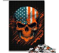 Jigsaws 1000 Pieces for Adults Skull with American Flag Made of Wood, Unique DIY Home Decor Gift Idea 50x75cm Adult & Family Activity, DIY Home Decor Gift