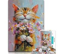 Jigsaws 1000 Pieces for Adults Smiling Cat Puzzles for Teenagers,Brain Intelligence Challenge Addictive Toys for Home Decoration 26x38cm
