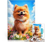Jigsaws 1000 Pieces for Adults Smiling Pomeranian in Flowers Denkspiel denn eignet sich ideal als Geschenk für die ganze Familie38x26cm