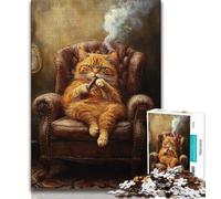 Jigsaws 1000 Pieces for Adults Smoking Cat Adult Puzzles,Fun Games Every Piece Is Unique - Challenging Family Fun Game (size 38x26cm)