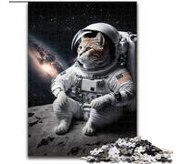 Jigsaws 1000 Pieces for Adults Space Cat Astronaut Made of Wood, Ideal for Family Fun, Relaxation 50x75cm Birthday Party for Men Women