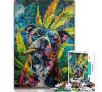 Jigsaws 1000 Pieces for Adults Staffordshire Bull Terrier Smoking,Stress Reliever Difficult Challenge Every Piece Is Unique - Challenging Family Fun Game (38x26cm)