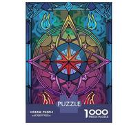 Jigsaws 1000 Pieces for Adults Stained Glass Compass Rose with Flames Jigsaw for Adults Relaxing Games Presents for Women Fun at Home Activities, 70x50cm/1000pcs