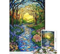 Jigsaws 1000 Pieces for Adults Stained Glass Forest Path Shared Joyful Family Experience Wonderful Christmas Surprise Gifts (50x75cm)
