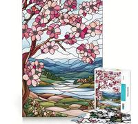 Jigsaws 1000 Pieces for Adults Stained Glass Spring Landscape Flawless Fit Art Mind Game Gift Slow Game Play Christmas Wall Art (50x75cm)