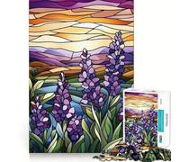 Jigsaws 1000 Pieces for Adults Stained Glass Sunset Landscape Flawless Fit Art Mind Game Gift Slow Game Play Christmas Wall Art (38x52cm)