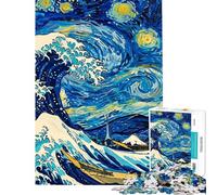 Jigsaws 1000 Pieces for Adults Starry Wave Van Gogh Meets Hokusai Puzzles for Teenagers Pattern Assembly Difficult And Challenge Challenging Game And Family Play (Size 38x52cm)