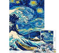 Jigsaws 1000 Pieces for Adults Starry Wave Van Gogh Meets Hokusai Shared Joyful Family Experience Wonderful Christmas Surprise Gifts (50x75cm)