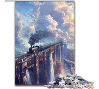 Jigsaws 1000 Pieces for Adults Steam Train on The Bridge Jigsaw Made of cardboard,Family Interaction & Brain Challenge, Family Activity Challenge 1000pcs(26x38cm)
