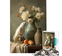 Jigsaws 1000 Pieces for Adults Still Life With Parrot And Flowers Relaxing Games for Educational Game Challenge Toy Secret Santa Gifts Perfect Decoration (Size 38x52cm)