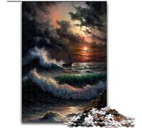 Jigsaws 1000 Pieces for Adults Stormly Ocean Made of Wood, Ideal for Family Fun, Relaxation 50x75cm Birthday Party for Men Women