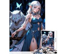Jigsaws 1000 Pieces for Adults Stunning Elf with Her Wolf DIY Toys Gift For Birthdays Relaxing Games Suitable for Desktop Decoration Size 38x52cm