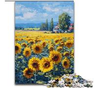 Jigsaws 1000 Pieces for Adults Sunflower Field, Family Game Stress Reliever Difficult Challenge Enhance Love between Couples (size 50x75cm)