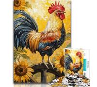 Jigsaws 1000 Pieces for Adults Sunflowers Rooster Adult Puzzles,Challenging Game Gifts for Is Ideal As A Gift for The Whole Family 38x26cm