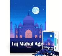 Jigsaws 1000 Pieces for Adults Taj Mahal Agra India Night Flawless Fit Art Mind Game Gift Slow Game Play Christmas Wall Art (38x52cm)