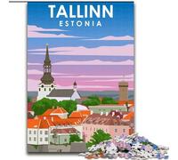 Jigsaws 1000 Pieces for Adults Tallinn Estonia Travel Art, Help The Brain Exercise Addictive Toys to Cultivate Patience Perfect Decoration 26x38cm