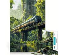Jigsaws 1000 Pieces for Adults Train Through Overgrown Ruins Flawless Fit Art Mind Game Gift Slow Game Play Christmas Wall Art (50x75cm)