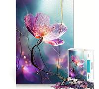 Jigsaws 1000 Pieces for Adults Translucent Pink Flower with Water Droplets Flawless Fit Art Mind Game Gift Slow Game Play Christmas Wall Art (50x75cm)