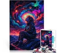 Jigsaws 1000 Pieces for Adults Tripping Neon Space Girl Made of wood Suitable for ages 14 and up Difficult and challenging Unique Home Decorations and Gifts。size：50x75cm/19.68x29.52inch