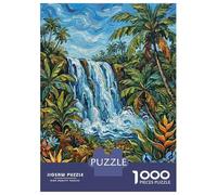 Jigsaws 1000 Pieces for Adults Tropical Waterfall Painting with Lush Vegetation Puzzle for Adults Relax Games Analysis And Logic Christmas Birthday Gifts 38x26cm/1000pcs