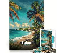 Jigsaws 1000 Pieces for Adults Tulum Mexico Beach Travel Poster Flawless Fit Art Mind Game Gift Slow Game Play Christmas Wall Art (50x75cm)