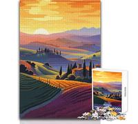 Jigsaws 1000 Pieces for Adults Tuscany Sunset Italy Art Beautiful Design Game Learning Educational Anti-Stress Toys Size 38x26cm