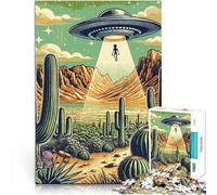 Jigsaws 1000 Pieces for Adults UFO Abduction in Desert Staycation: Zeit totschlagen Geschenke für Freunde und Familie52x38cm